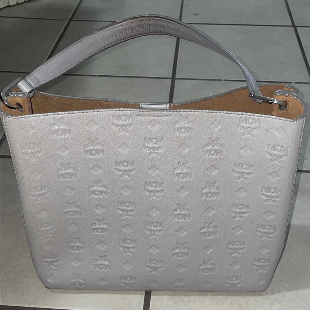 MCM Visetos Gray Shoulder Bag with Embossed Design - See Description